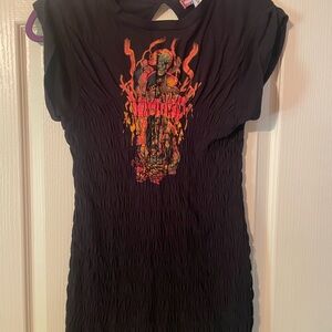 Urban Outfitters Black Top with Multicolor Branded Neck Tape